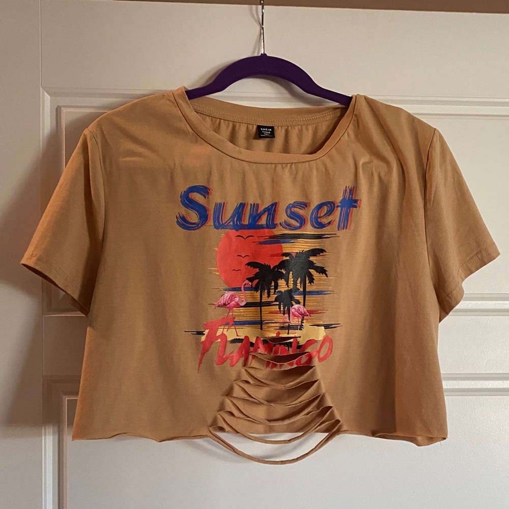 SHEIN Tan Sunset Graphic Tee
